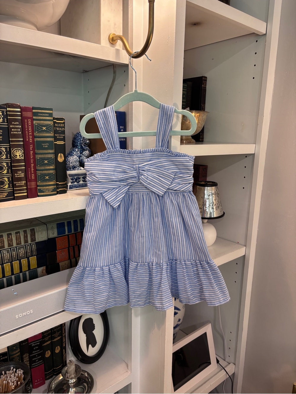 Mayoral Light Blue & White Striped Sundress with Front Bow